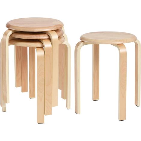 4 Chaise de Salle à Manger, Tabouret de Bar Empilable en Bois Massif, Assise Lisse, Tabouret pour Salon, Cuisine, Bistro, Couleur Bois RF-752-4 (1/5)