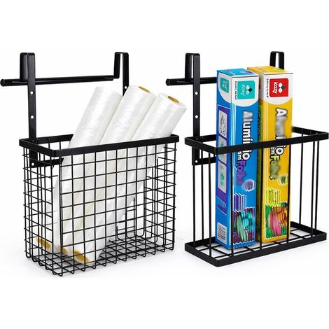 Lot de 2 organiseurs de porte d'armoire de cuisine, en métal, sans perçage, réglables en hauteur, pour film alimentaire, sacs de congélation et papier sulfurisé (1/5)