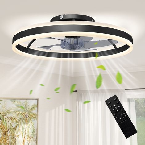 Ventilateur de plafond avec lumière - HOMCOM - 6 vitesses et télécommande - mode été-hiver - acier - Ø50cm - noir