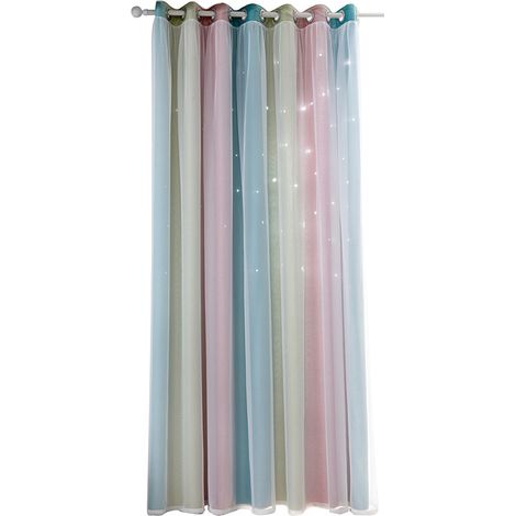 Decdeal 1PCS Rideau de Fenêtre Étoile Ajouré Voilage Transparent Coloré Double Couche Rose pour Chambre Salon 8553in (1/3)