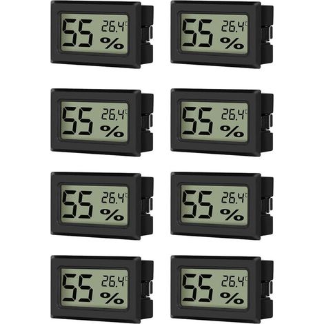 Mini thermomètre hygromètre 8 pièces, compteur de température numérique LCD, compteur d'humidité pour serre de bureau, unité de température commutable ℃/℉, noir (1/5)