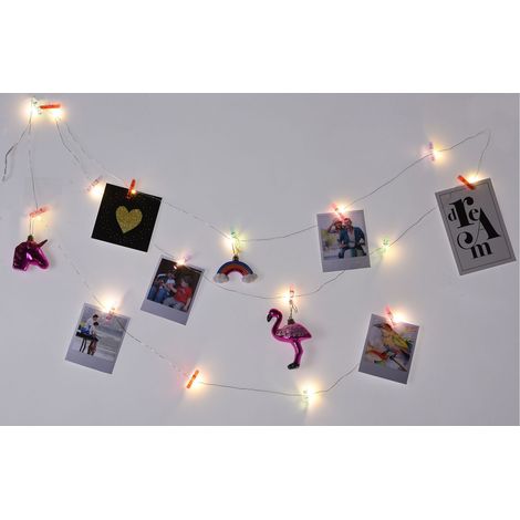 LED Foto-Lichterkette mit bunten Klammern Fotoleine Bilderhalter Fotoclips Deko