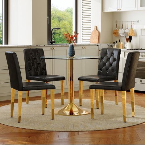 Conjunto mesa y 4 sillas comedor cristal 85 cm OKMYHOME (1/5)