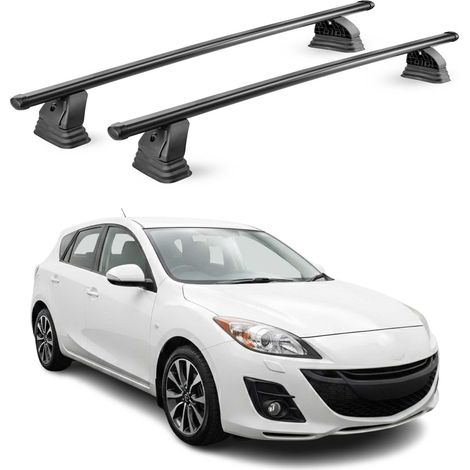 OMAC Barres de toit transversales en acier pour Mazda 3 II 2010-2013 – TÜV / DIN 75302:2019 – Antivol inclus – Rainure en T (accessoires) – Charge max 75 kg – 2 barres – Noir (1/5)