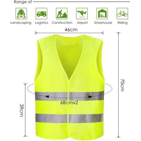 Gilet Securite - Taille 56x68 cm - Jaune Fluo Reflechissant x10 Haute Visibilite (1/4)