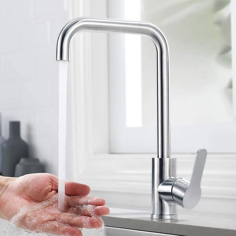 robinet de cuisine amovible, robinet de cuisine pivotant à 360°, mitigeur de cuisine en acier inoxydable à 3 modes, robinet haute pression pour évier de cuisine (chrome - grande tête)