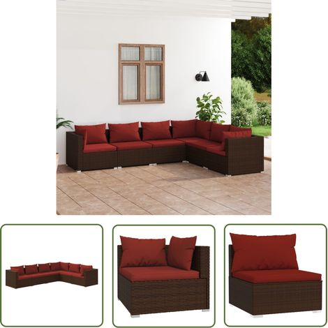 6-tlg. Garten-Lounge-Set mit Auflagen Poly Rattan Braun vidaXL (1/5)