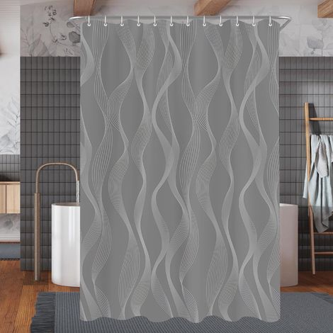 Rideau de douche 300 x 200 cm, gris, ourlet lesté, anti-moisissure, imperméable, lavable, tissu polyester, pour salle de bain, baignoire avec 16 anneaux de rideau de douche (1/5)