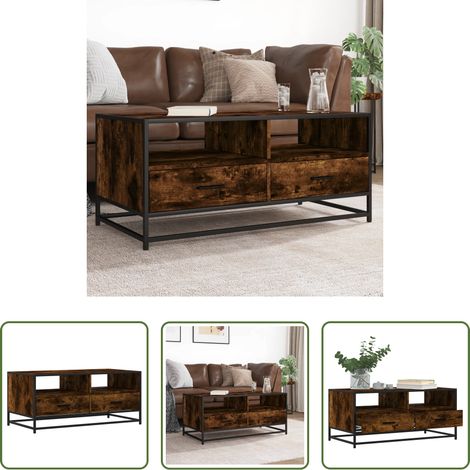 Couchtisch - Couchtisch Räuchereiche 100x50x45 cm Holzwerkstoff und Metall (1/5)