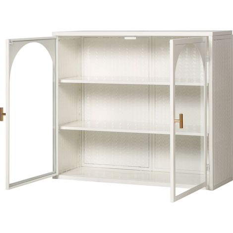 ELVMI Armadietto pensile con 2 ante e 3 livelli di contenimento, ripiano rimovibile, per bagno, in metallo, 60 × 23 × 70 cm bianco (1/5)