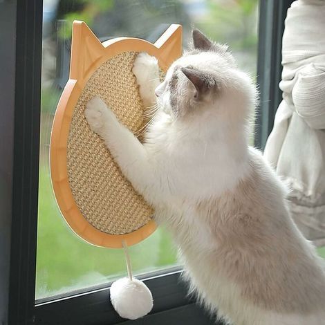Grattoir pour Chat avec Ventouses, Tapis à Gratter pour Chat en Corde tissée sisal Naturel Anti-dérapant Pratique pour Porte en sisal pour Chat Chaton protégeant Les Meubles (jaune) (1/5)