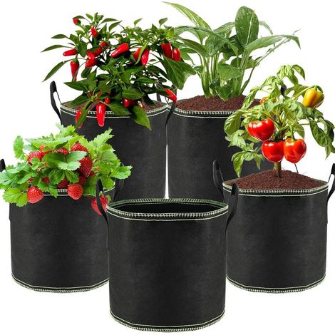 5-piece planting bag set – 22 l, reusable fabric planting bags with handles, geotextile planting bags for flowers, potatoes, strawberries and tomatoes (1/5)