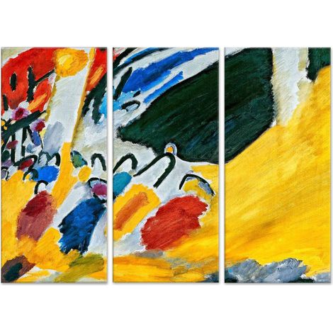 Lupia - GRANDE QUADRO Moderno su Tela  Set 3 Pezzi  Stampa su Tela 122x180 cm  Decorazione Soggiorno, Camera, Ufficio  Trittico Kandinskij Impression III, Legno, Impression III (1/4)