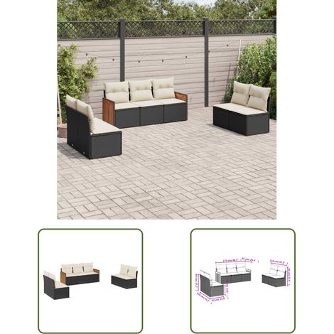 The Living Store 7-tlg. Garten-Sofagarnitur mit Kissen Schwarz Poly Rattan - Gartensofas - Gartenmöbelset - Polyethylen Möbel - Rattan Gartenmöbel - Wetterfeste Gartenmöbel