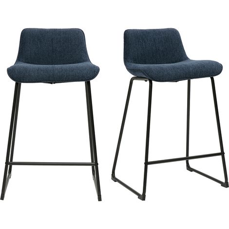 Taburetes de bar de tela con efecto terciopelo texturizado azul oscuro y metal H65 cm (juego de 2) BOOST