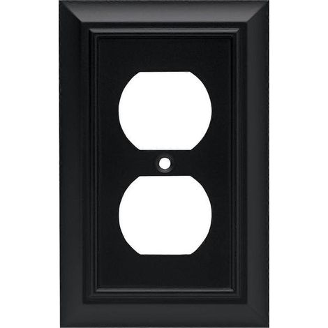 Plaques de prises architecturales (1 paquet) Noir mat, plaque murale simple pour interrupteur double, plaque de protection électrique 64218 Noir mat (1/5)