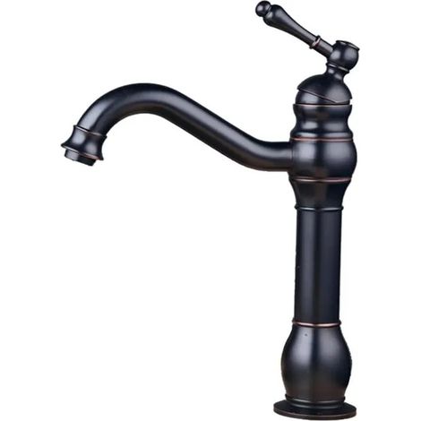 1 Robinet mitigeur, laiton noir, bec haut, céramique, salle de bain (1/5)