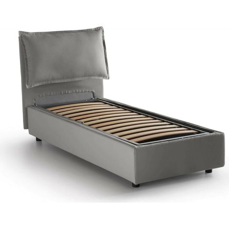 Talamo Italia Einzelbett Zusanne, Containerbett mit Stoffbespannung, 100% Made in Italy, Frontöffnung, passend für Matratze Cm 90x190, Grau