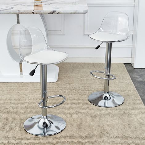 Set di 2 sgabelli da bar regolabili 82-104 cm, girevoli 360°, bianco e argento HAVRYA (1/5)