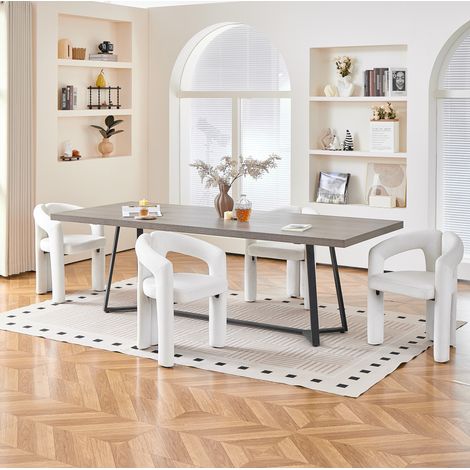 Lot de 4 chaises de salle à manger en velours avec accoudoirs, beige, charge max. 150 kg HAVRYA (1/5)
