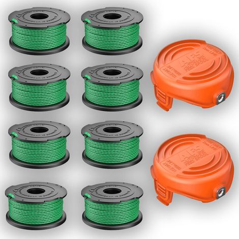 Lot de 8 bobines de fil vert pour débroussailleuse Black & Decker GL7033 GL8033 GL9035 A6482 (8 Bobine de fil+2 Couvercle de Bobine) - (1/4)