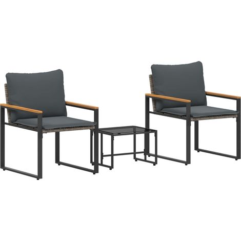 Furniture Sets with Cushion 3 pcs Grey and Dark Grey Rattan vidaXL