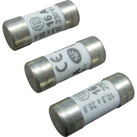 Lot de 3 fusibles céramique 10.3x25.8mm, 16A, 230V - Tibelec (1/2)