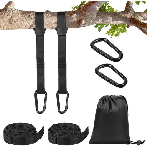 2 Sangle pour Hamac, 3m2.5cm, Suspension d'accessoires pour Hamac de Camping avec 2 Mousquetons, Portée Maximale 300kg, Fixation Hamac pour Balançoire, Camping, Voyages (Noir) (1/5)
