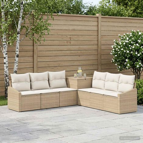 Set di divani 7 pz Beige e Bianco Crema vidaXL (1/5)