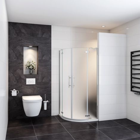 Box Doccia 90x90 cm Semicircolare Doppia Porta Battente alta 195 cm Saloon Vetro Temperato Satinato Easyclean 6mm, Barra Stabilizzatrice e Telai In Cromo Lucido (1/5)