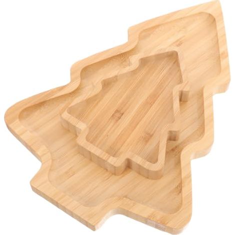 Assiette En Bois - Forme Arbre De Noël - Pour Sushis Sashimi Fromage Apéritif Dessert - Lot De 2 (1/5)