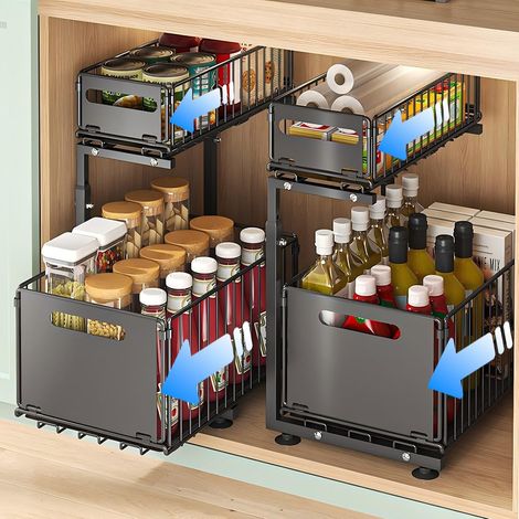 Lot de 2 Rangements sous Éviers à 2 Niveaux en Métal, Noir (1/5)