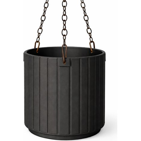 Pot de fleurs suspendu noir avec soucoupe pour fleurs (1/3)
