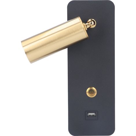 LED-Wandleuchte mit Schlüsselschalter, minimalistisch, USB-Ladefunktion, Schwarz/Gold, neutrale Beleuchtung, Wandleuchte für den Nachttisch, 85–265 V (1/5)