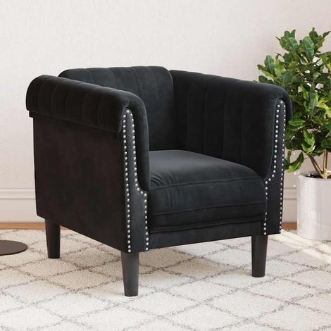Fauteuil en velours noir avec accoudoirs et siège rembourré, 80 x 77 x 74 cm - PANGIVO (1/5)