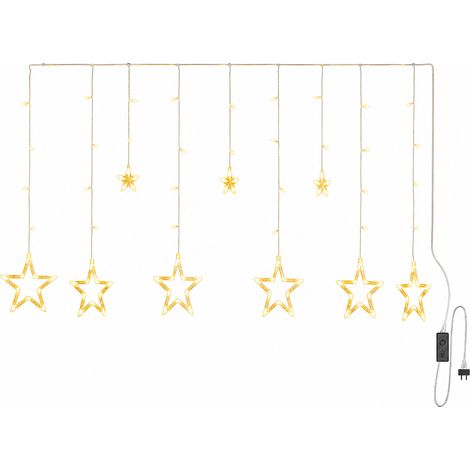 Guirlande Rideau LED Étoiles, Blanc Chaud, Branchement Secteur avec Télécommande, 12 Suspensions pour Fenêtre et Noël (1/5)