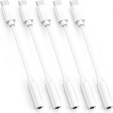 Adaptateur USB-C vers prise casque 3,5 mm (5 pièces), convertisseur numérique-analogique HiFi 24 bits, câble convertisseur audio USB-C vers auxiliaire, compatible avec iOS 17/16/15 Pro, 17/16/15 Pro M (1/5)