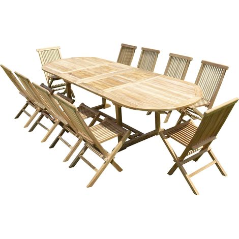 Ensemble de jardin en teck premium NAYAN 10 chaises JENAE (1/4)
