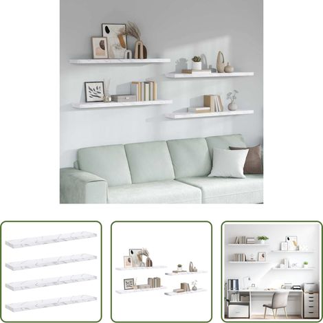 Rangement intérieur - Étagère Murale 4 pcs Marbre blanc 120 x 23,5 x 4 cm (1/5)