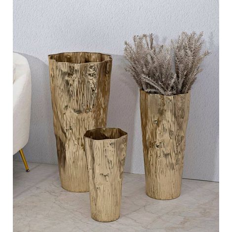 Set di 3 vasi Guapore, Complemento d'arredo, Anfora, Accessorio d'arredo, 41x39 h83 cm, oro\