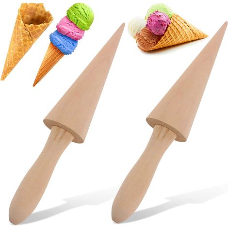 Lot de 2 rouleaux, moules à cônes de crème glacée rouleaux de cône pour bricolage pâtisserie Dessert cuisson outils de cuisine accessoires de cuisson décoratifs en bois (1/5)