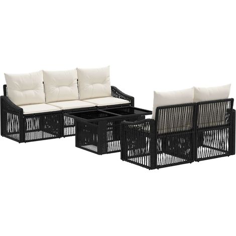 Set Divano da Giardino 6 pz Nero e Bianco Crema polyrattan vidaXL (1/5)