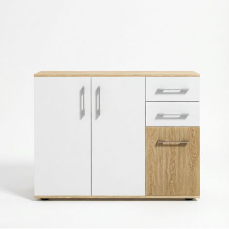 Aparador moderno blanco y natural de aglomerado 90 x 30 x 75,5 cm (1/4)
