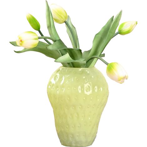 Vase en céramique style champêtre européen motif fraises rouge vif grand modèle décoration intérieure (1/5)