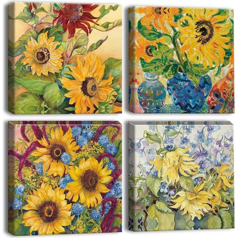 Artscope Sonnenblumen-Ölgemälde Leinwandbild 30x30cm 4-teilig (1/5)