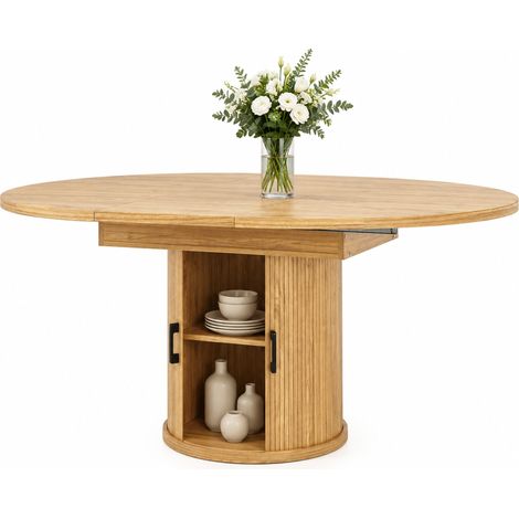 Tavolo da pranzo rotondo estensibile 118-158 cm in MDF effetto legno, con vano - CHICFURN (1/5)
