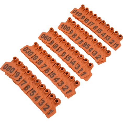 100 nummerierte TPU-Ohrmarken für Kühe und Schweine (001–100) – Landwirtschaftliches Zubehör – Orange (1/5)