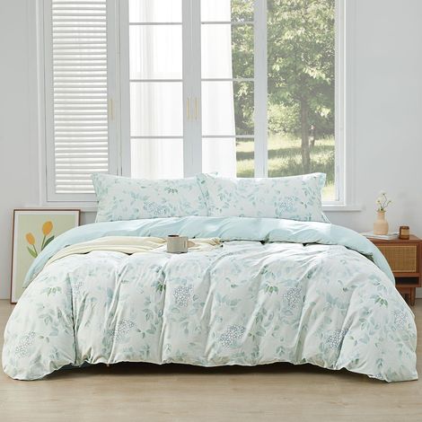 Bettwäsche-Set 155x220 cm Baumwolle mit Pflanzenmotiv Blau 2-teilig