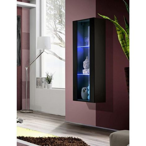 Vitrine LED Murale Design "Fly A2" 126cm Noir (1/4)