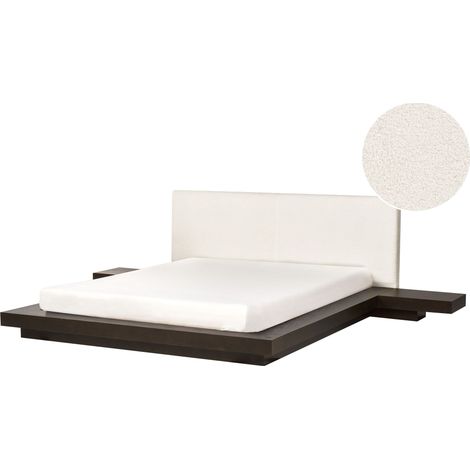 Letto moderno con piattaforma comodini testata in legno di frassino scuro bouclé 160 x 200 cm Zen (1/5)